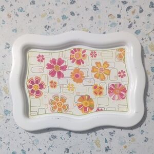 American Girl Doll 70s Style Metal Floral Decorative Tray with White Frame